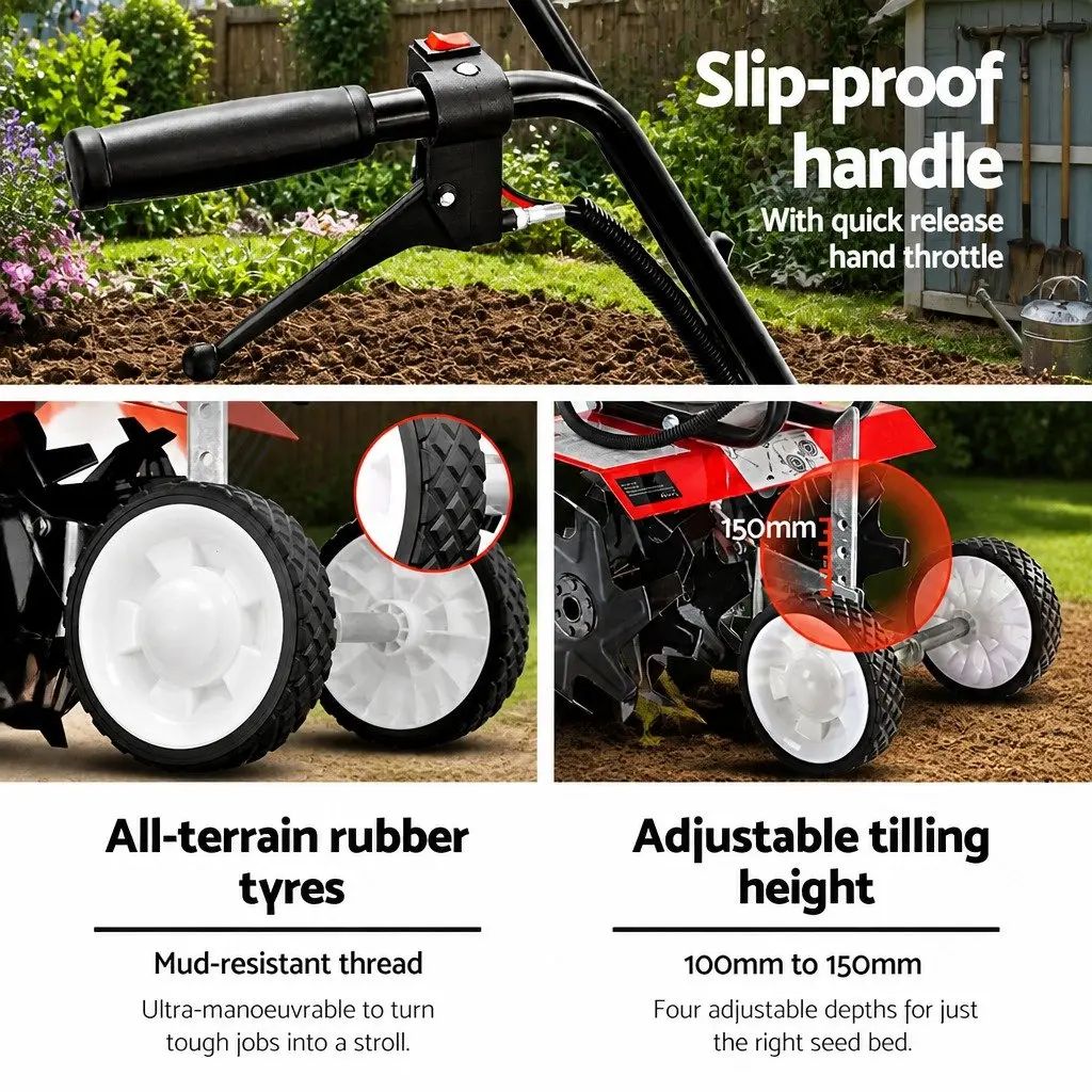 65CC Hand-Held Tiller 6 Blades 400mm Working Width Rotary Hoe