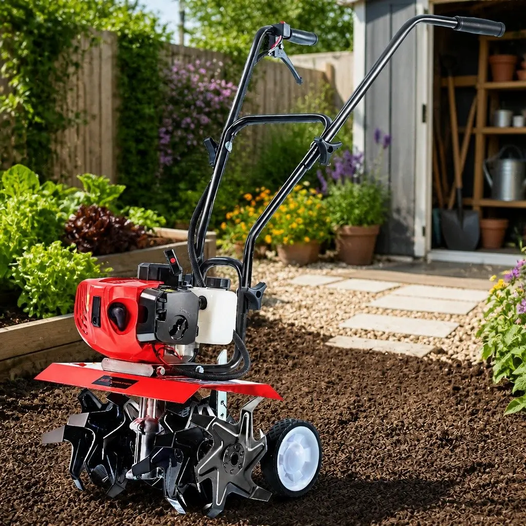 65CC Hand-Held Tiller 6 Blades 400mm Working Width Rotary Hoe
