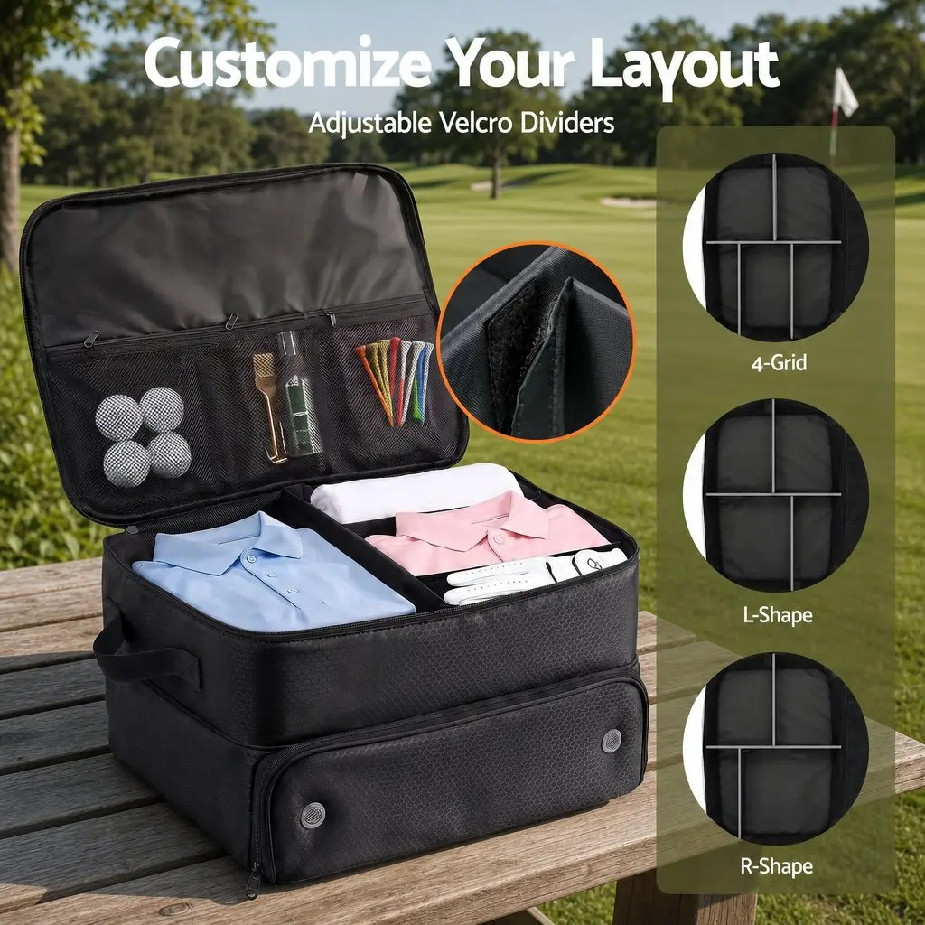2-Tier Golf Trunk Organizer with Ventilated Shoe Compartment for Car Storage Black
