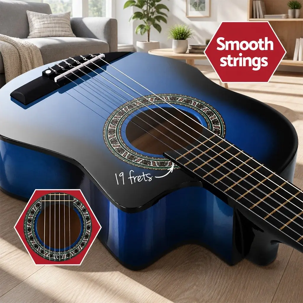 34 Inch Beginner Classical Guitar Wooden Body Blue Nylon String with Stand Picks