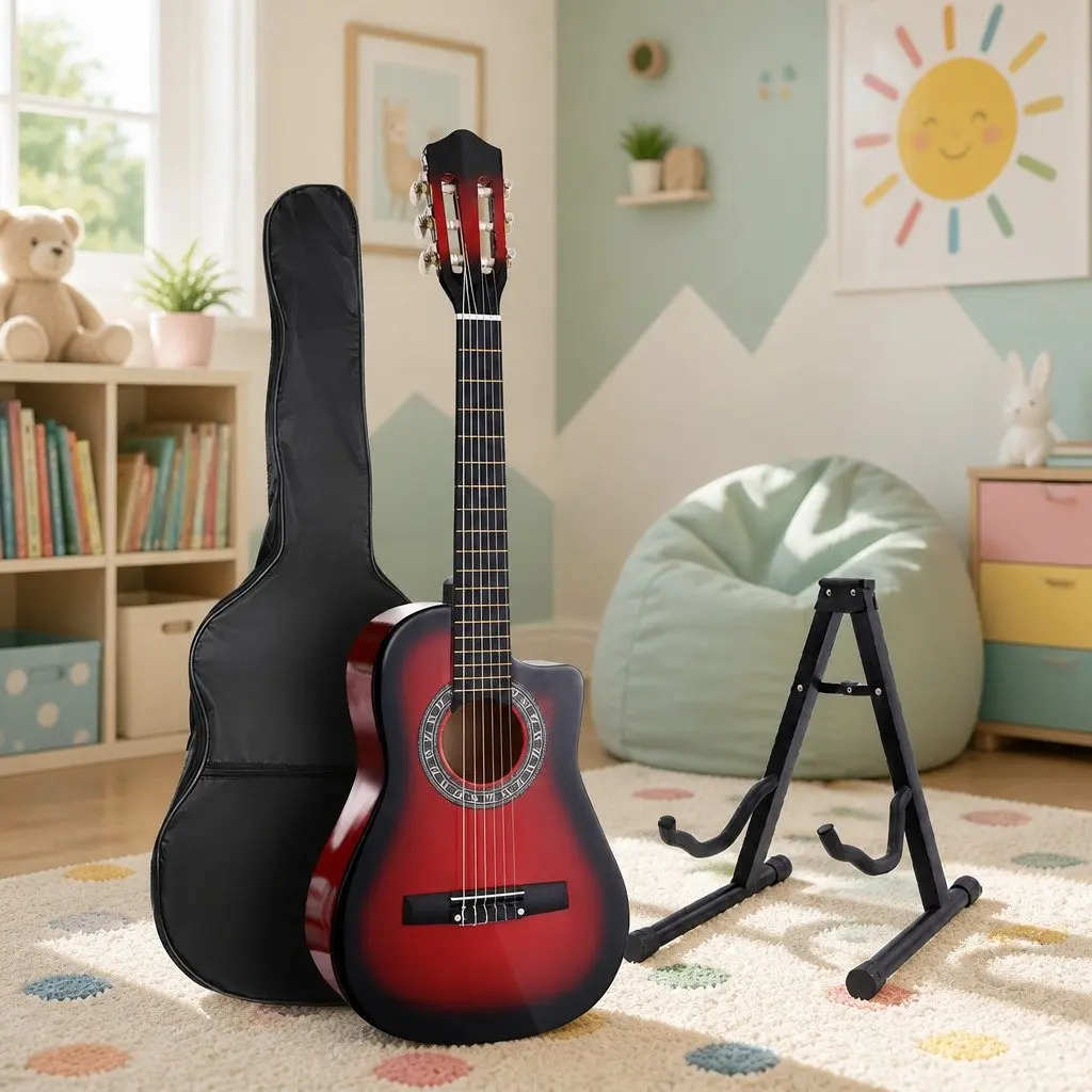 34 Inch Red Classical Guitar Wooden Body Nylon String with Stand and Picks for Beginners