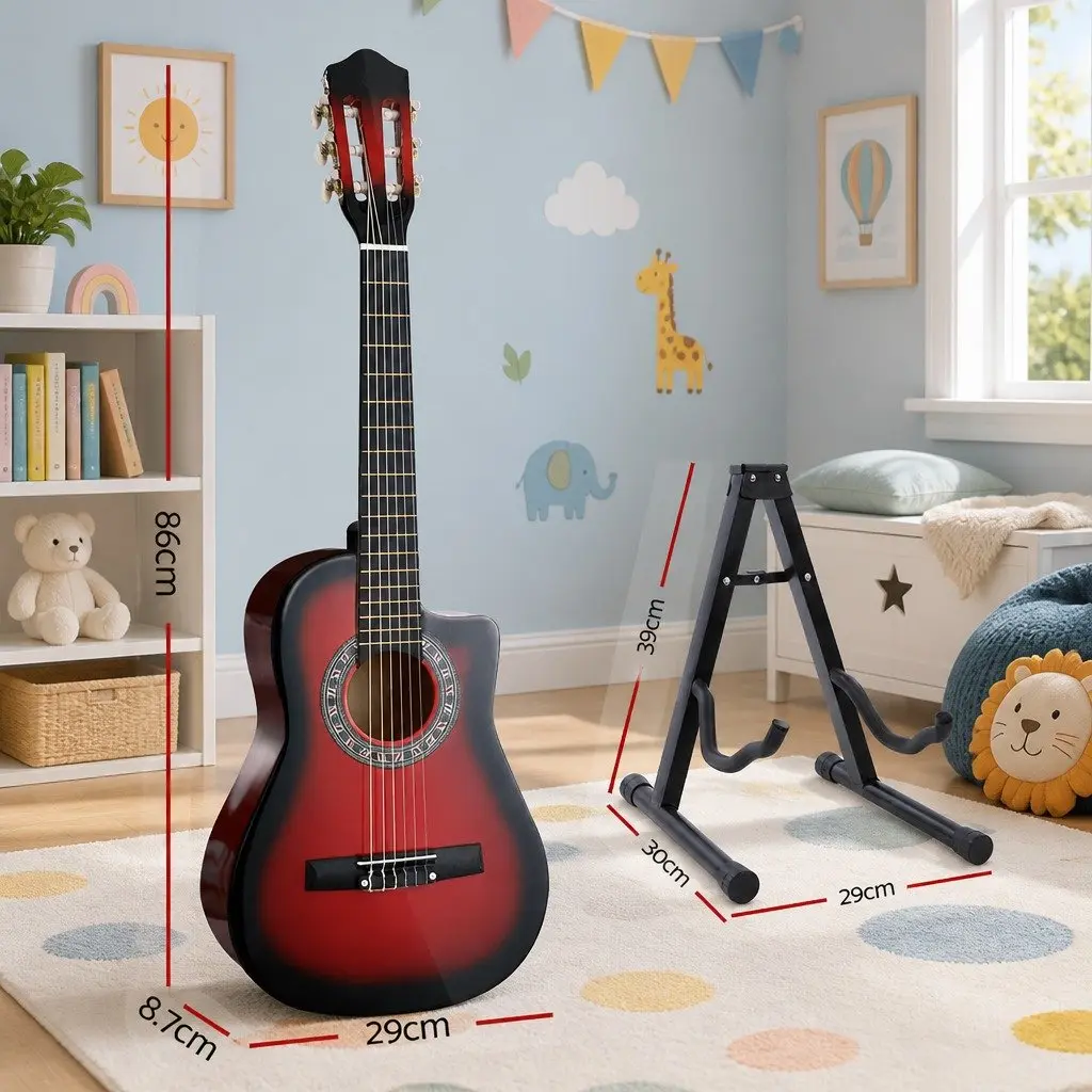 34 Inch Red Classical Guitar Wooden Body Nylon String with Stand and Picks for Beginners