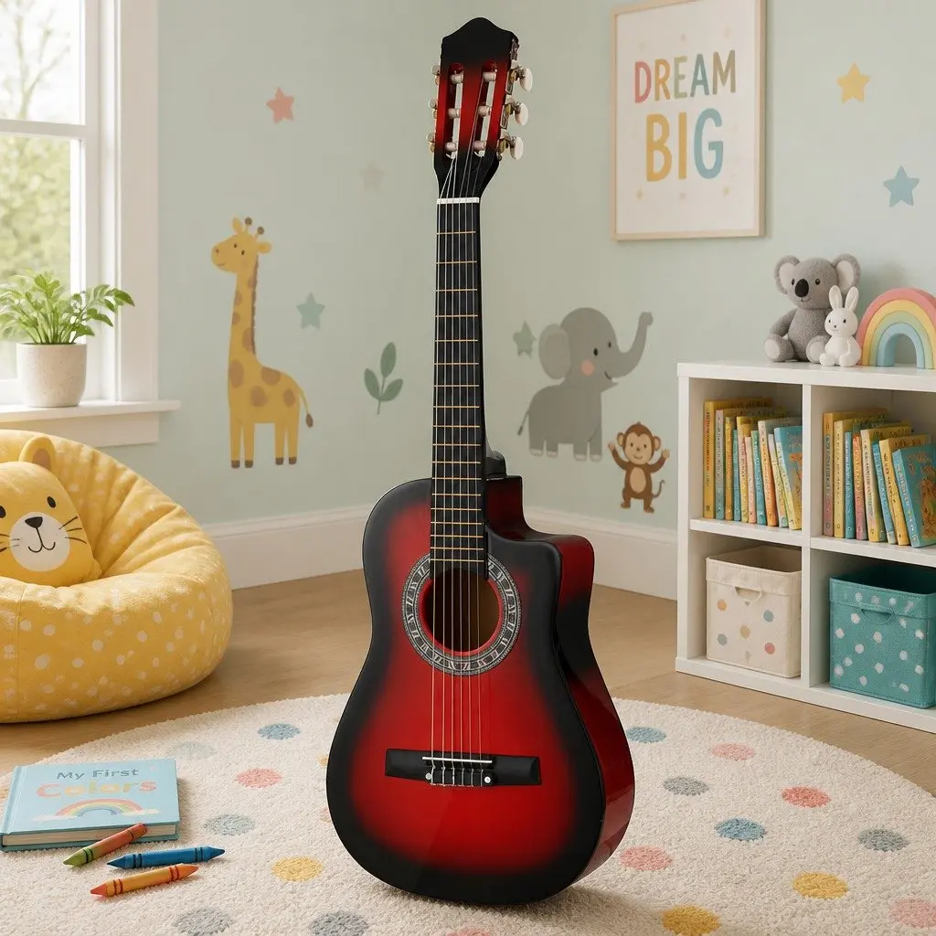 34 Inch Red Classical Guitar Wooden Body Nylon String with Stand and Picks for Beginners