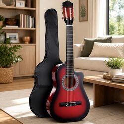 Classical Guitar 34 Inch Nylon String Wooden Body Beginner Kids Red Auditorium