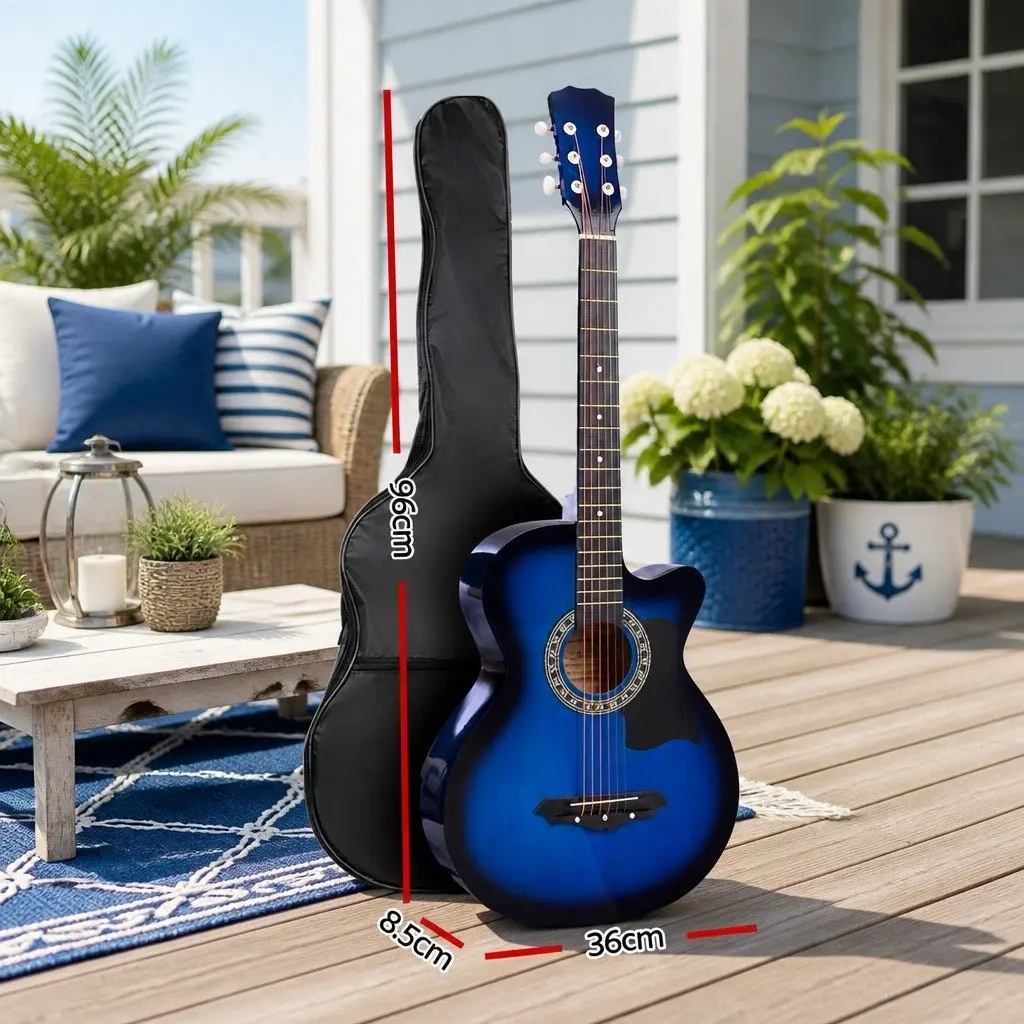 38 Inch Acoustic Cutaway Guitar Blue Wooden Body Suitable for Beginners