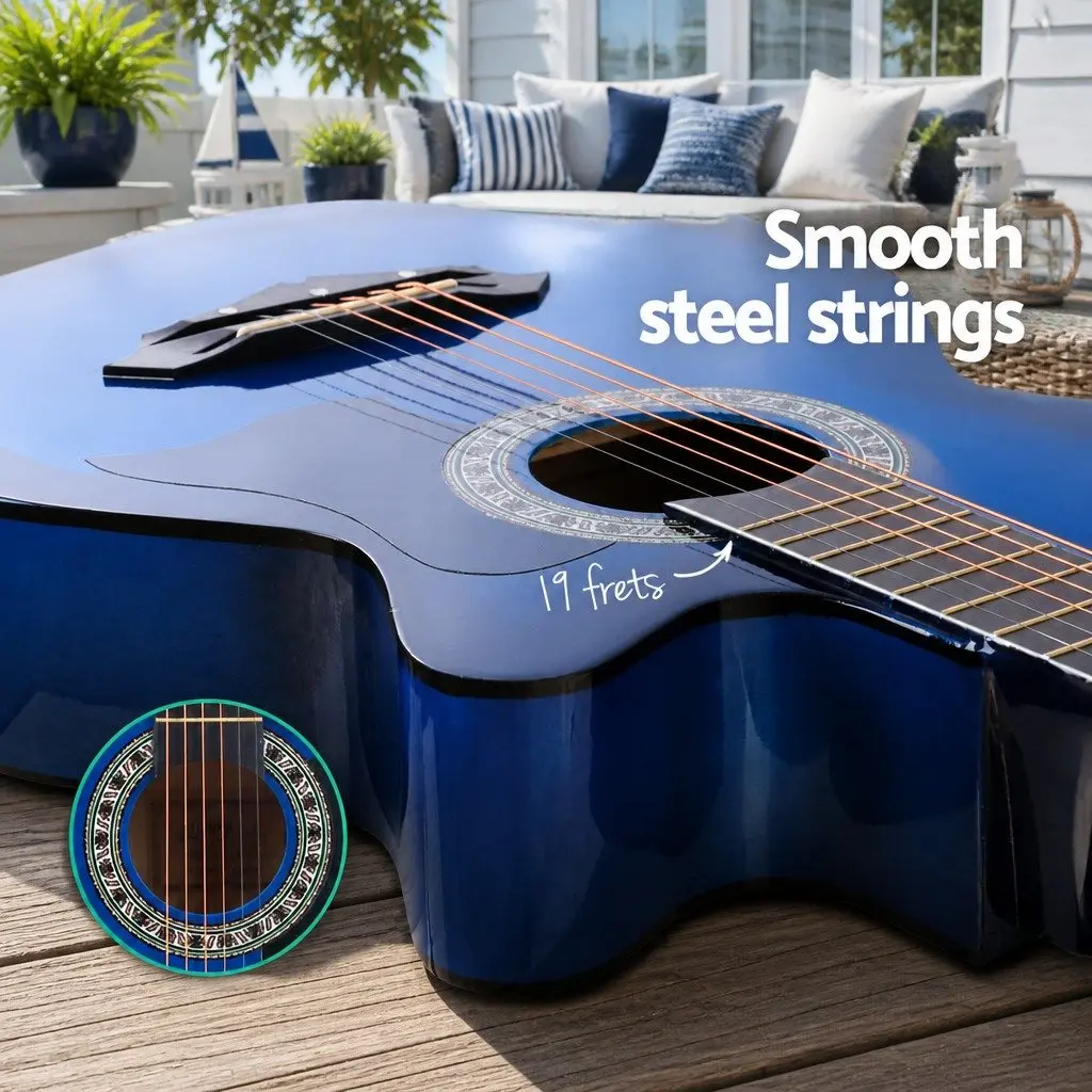38 Inch Acoustic Cutaway Guitar Blue Wooden Body Suitable for Beginners