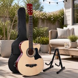 Full Size 38 Inch Acoustic Cutaway Guitar with Accessories