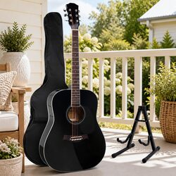 41 Inch Acoustic Cutaway Guitar Steel String Dreadnought Wooden Body with Stand