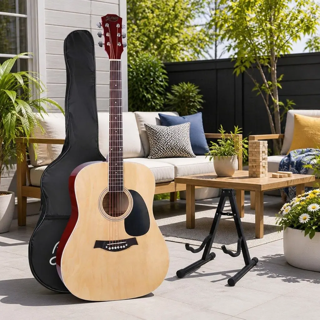 41 Inch Acoustic Cutaway Guitar Dreadnought Laminated Linden Wood Body with Stand