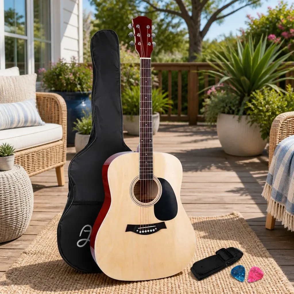 41 Inch Acoustic Guitar Dreadnought Steel String Wooden Body Natural Wood