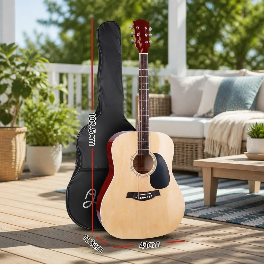 41 Inch Acoustic Guitar Dreadnought Steel String Wooden Body Natural Wood