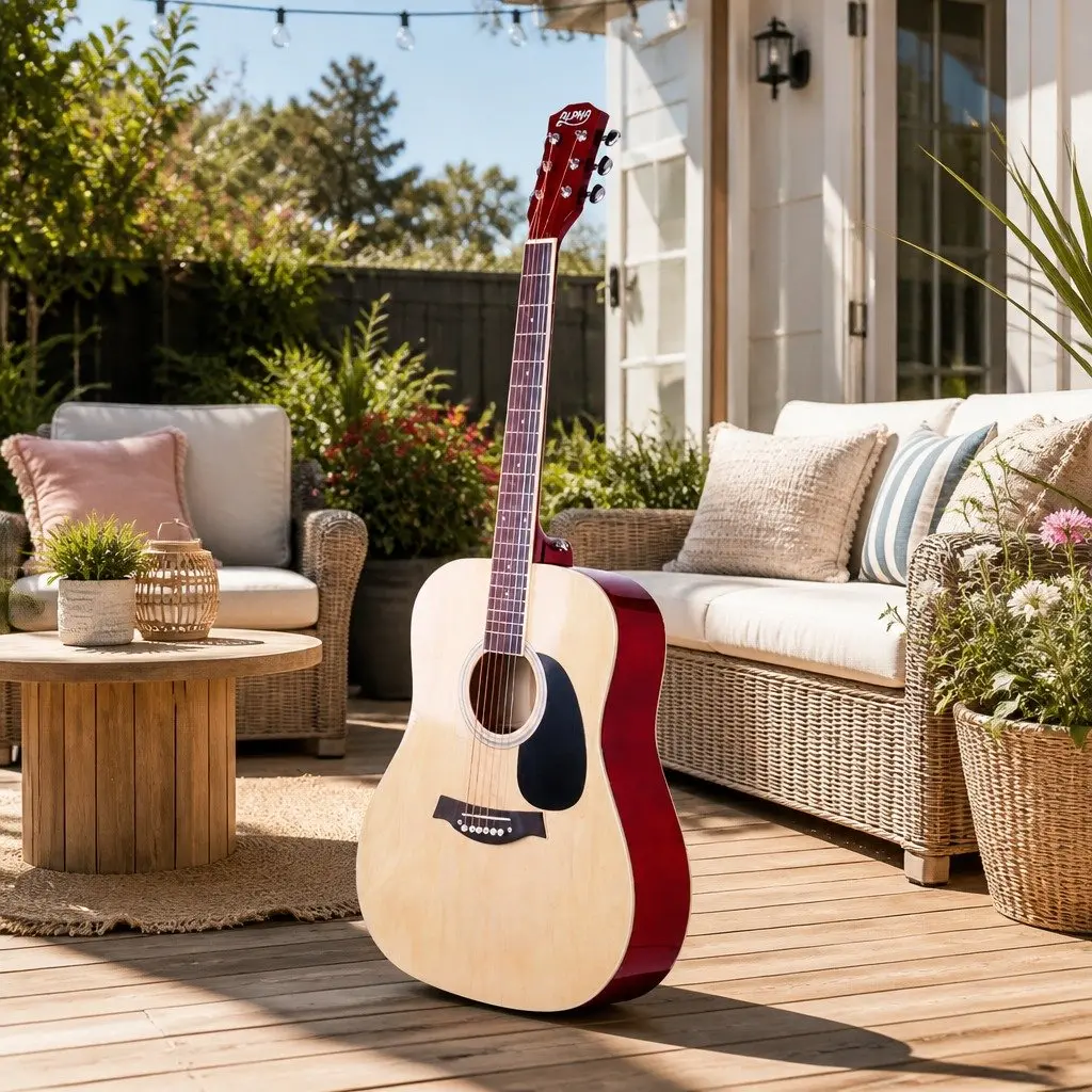 41 Inch Acoustic Guitar Dreadnought Steel String Wooden Body Natural Wood