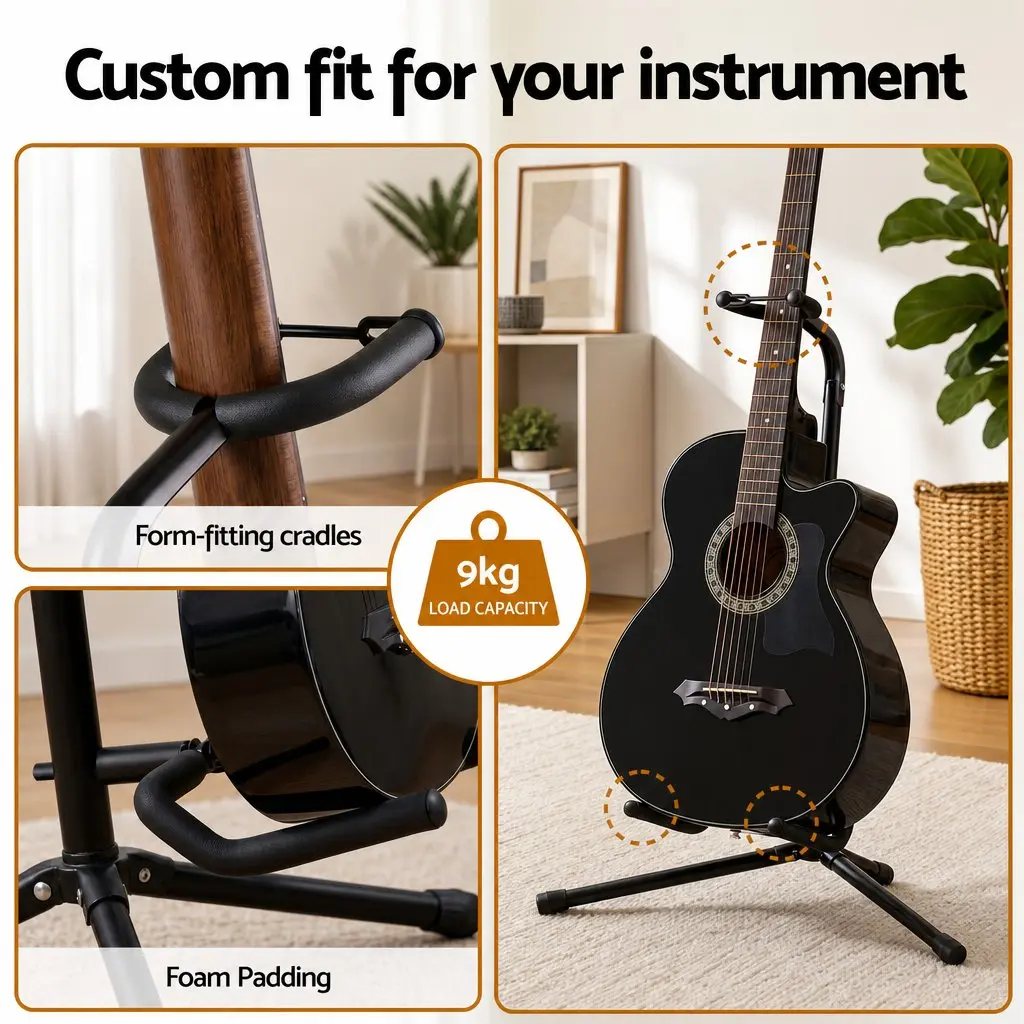 Guitar Stand Adjustable Folding A-Frame Iron Holder Black