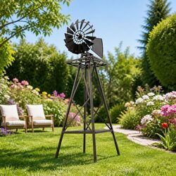 Garden Windmill 120cm Metal Ornamental Outdoor Decor Backyard Wind Mill