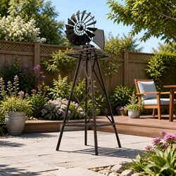Charming 160cm Metal Garden Windmill with Weathervane