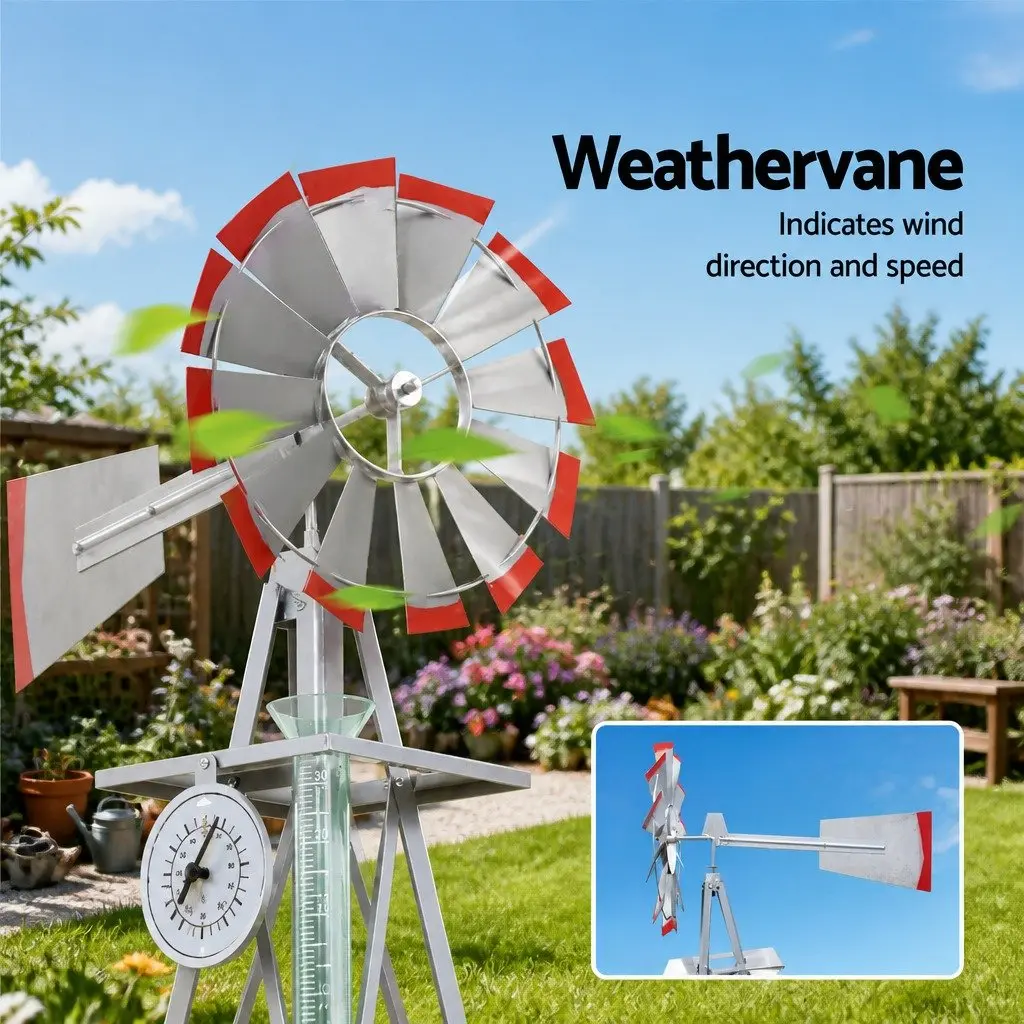 Garden Windmill 8FT Tall Metal Outdoor Ornamental Decoration Weathervane Wind