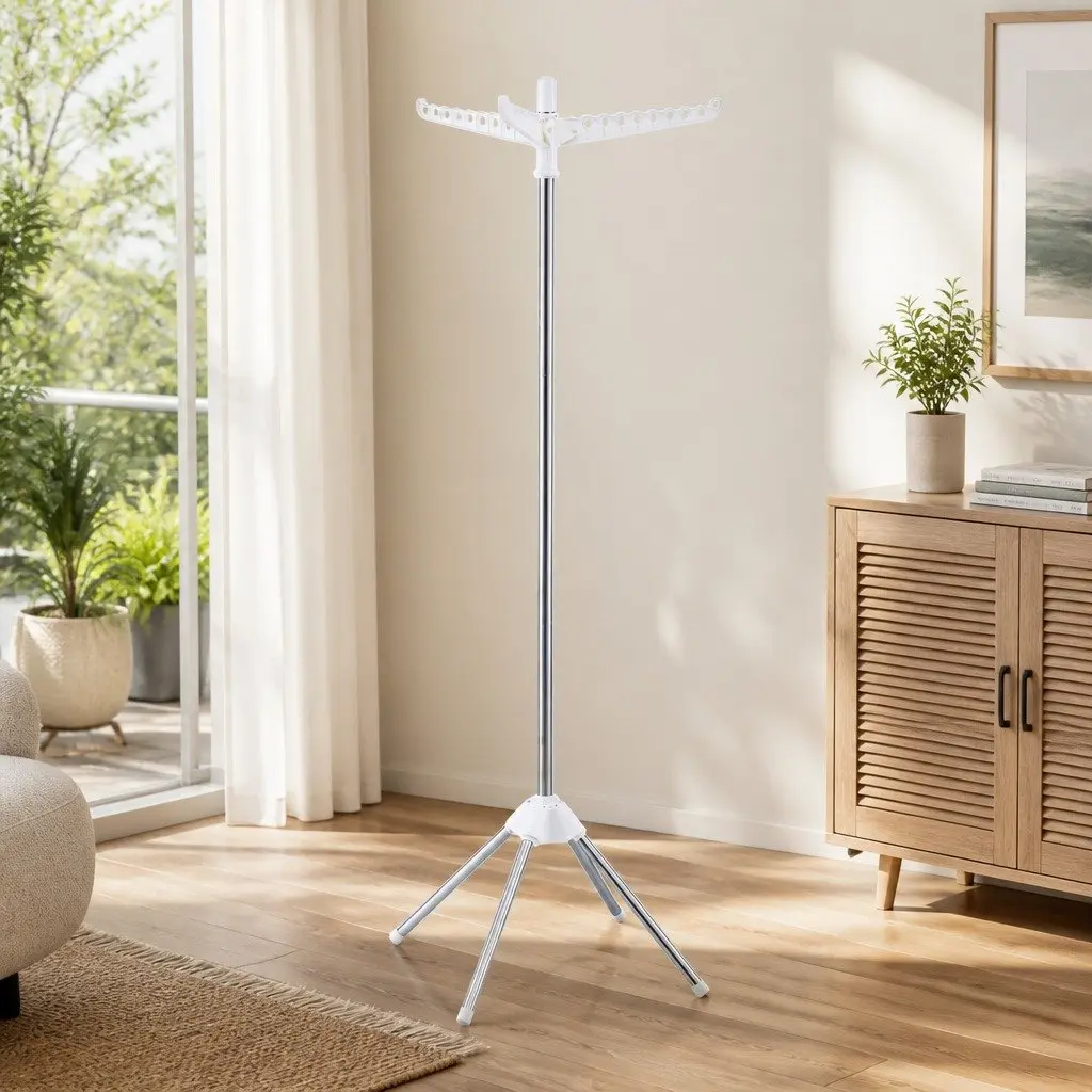 Clothes Rack 163cm Foldable Space-Saving Drying Stand with 360° Rotary Hanger and 27 Hanging Holes