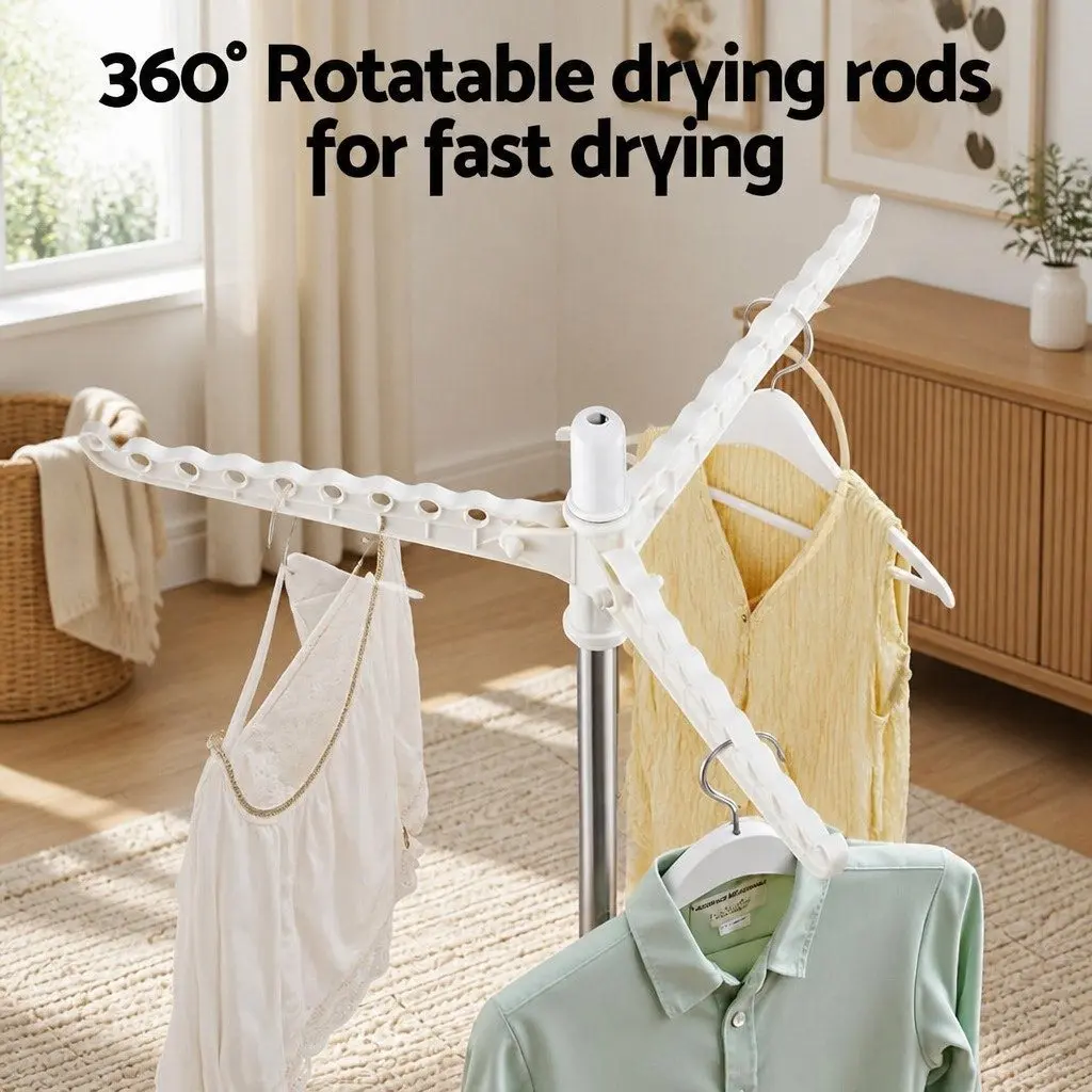 Clothes Rack 163cm Foldable Space-Saving Drying Stand with 360° Rotary Hanger and 27 Hanging Holes