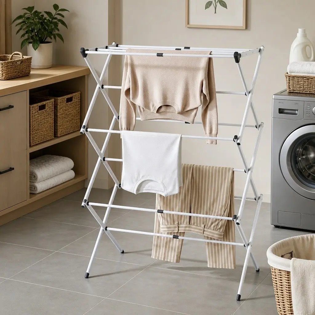 Foldable Clothes Rack Portable Drying Stand 11 Hanging Rods Lightweight No Assembly
