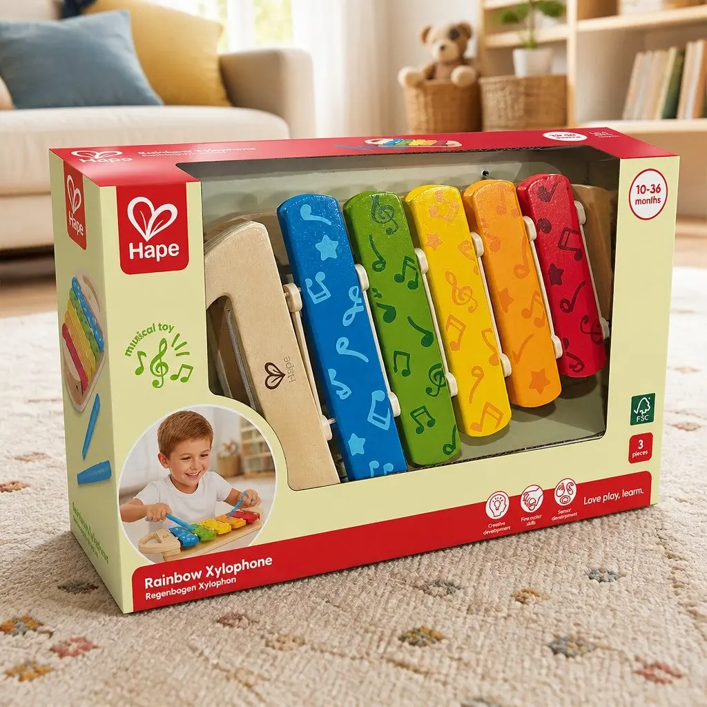Xylophone Musical Instrument Wooden Rainbow Colors Early Music Play Toy