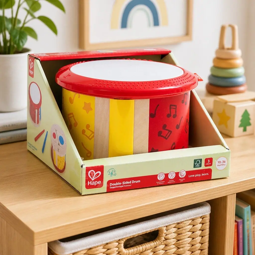 Double Sided Drum Wooden Toy for Kids Early Learning Rhythm Play