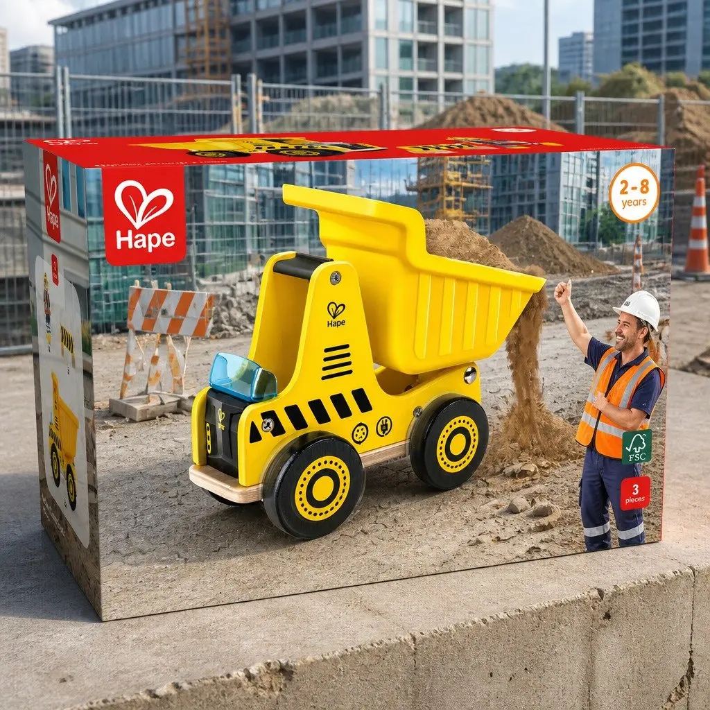 Wooden Dump Truck Toy with Tilting Bed for Fine Motor Skills Learning