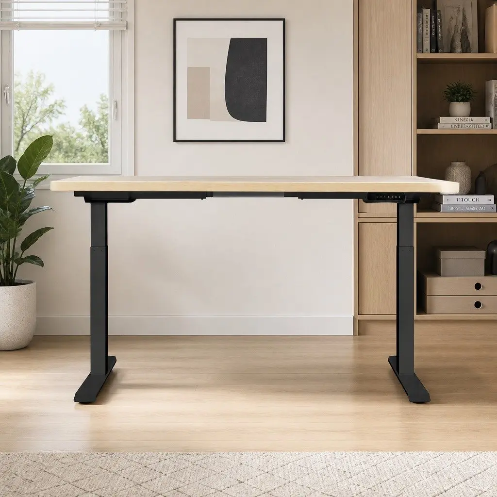 Motorised Standing Desk 140cm Dual Motor Height Adjustable Frame Oak Desktop