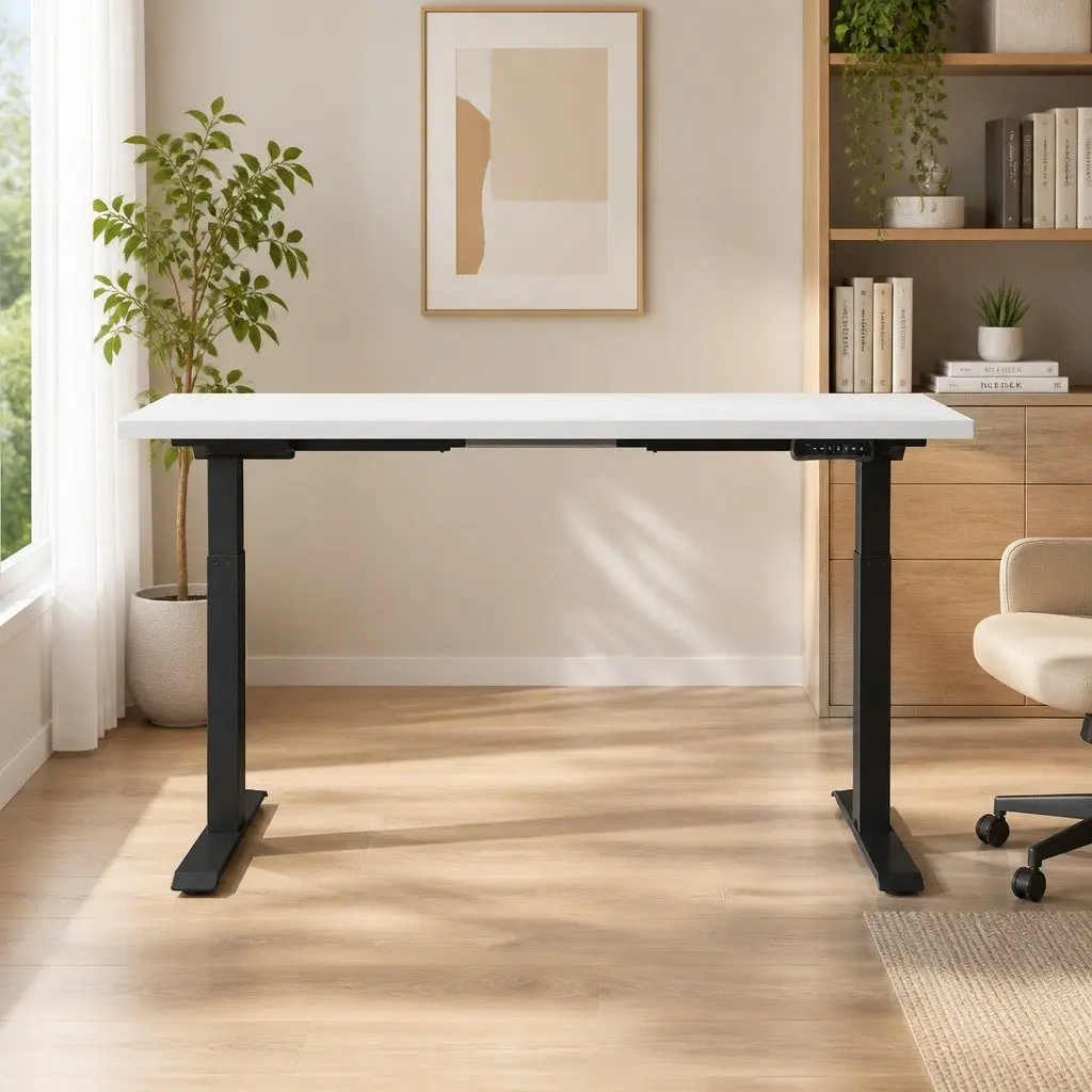 Motorised Standing Desk 140cm Height Adjustable Dual Motor Frame White