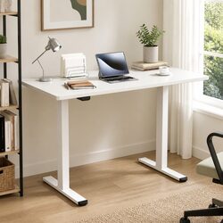 Motorised Standing Desk Dual Motor Height Adjustable Frame White 140cm Office