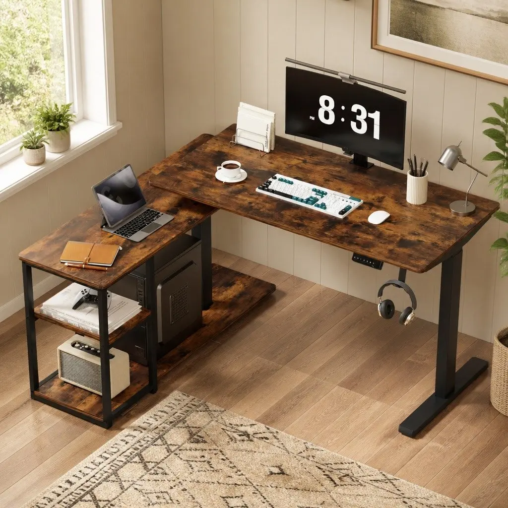 Electric Standing Desk L-Shaped Adjustable Height Motorised Office Workstation