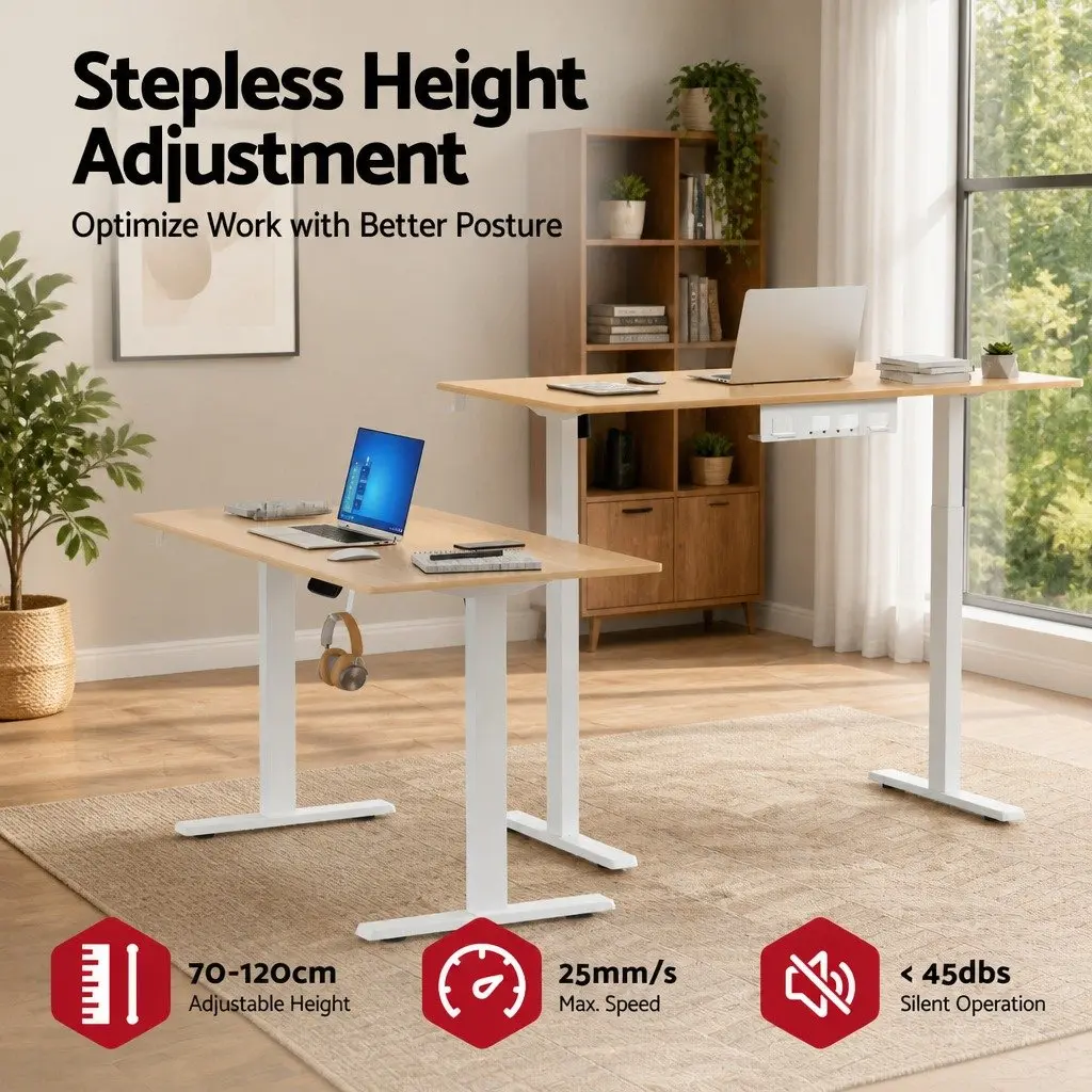 Electric Sit Stand Desk 140CM Touch Control Height Adjustable Workstation Oak