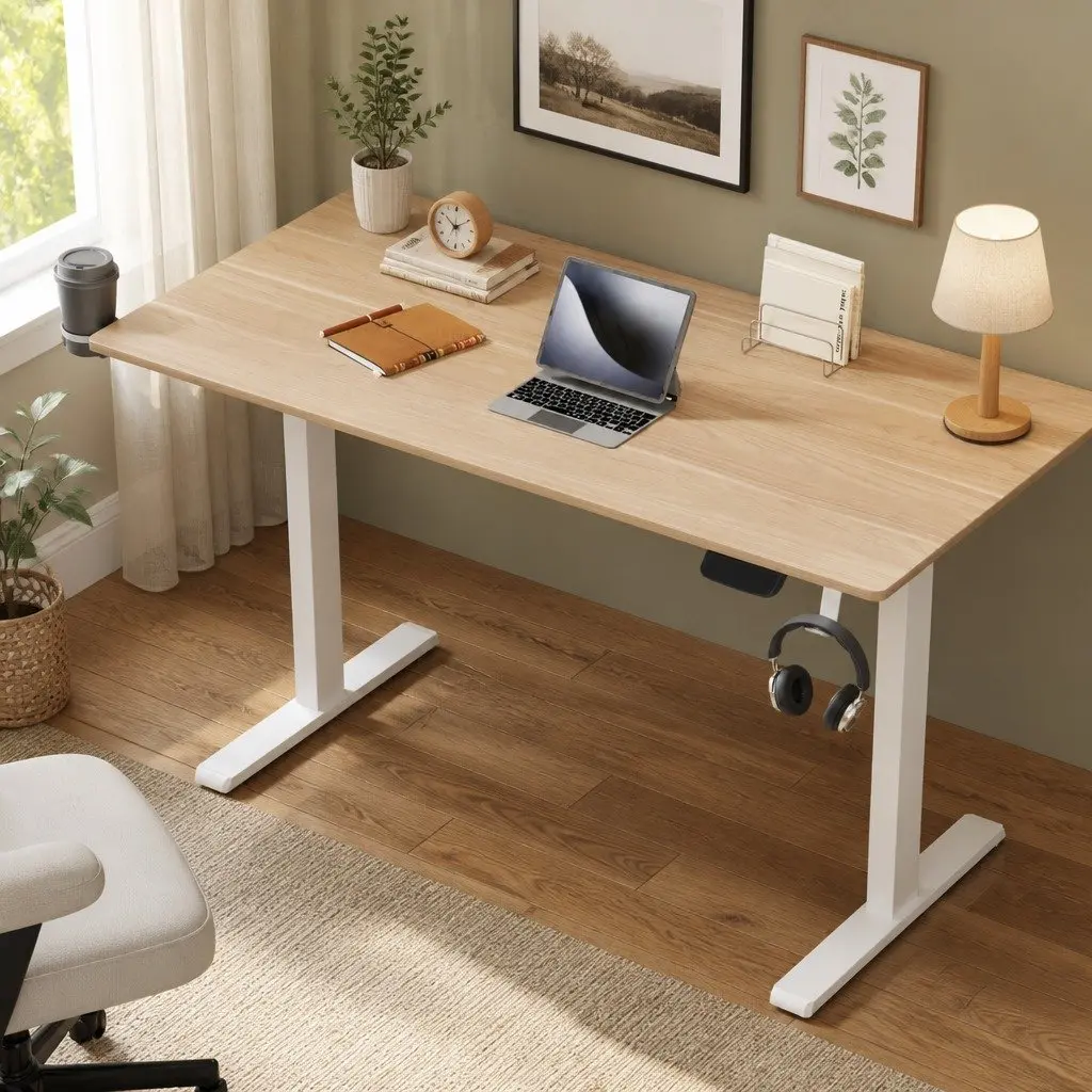 Electric Sit Stand Desk 140CM Touch Control Height Adjustable Workstation Oak