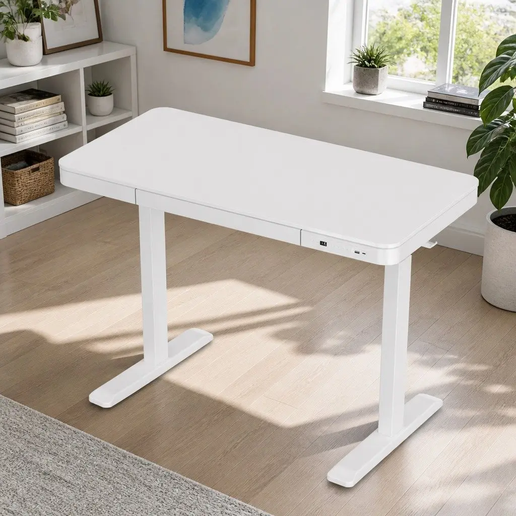 Electric Standing Desk 120cm Motorised Height Adjustable with Drawer