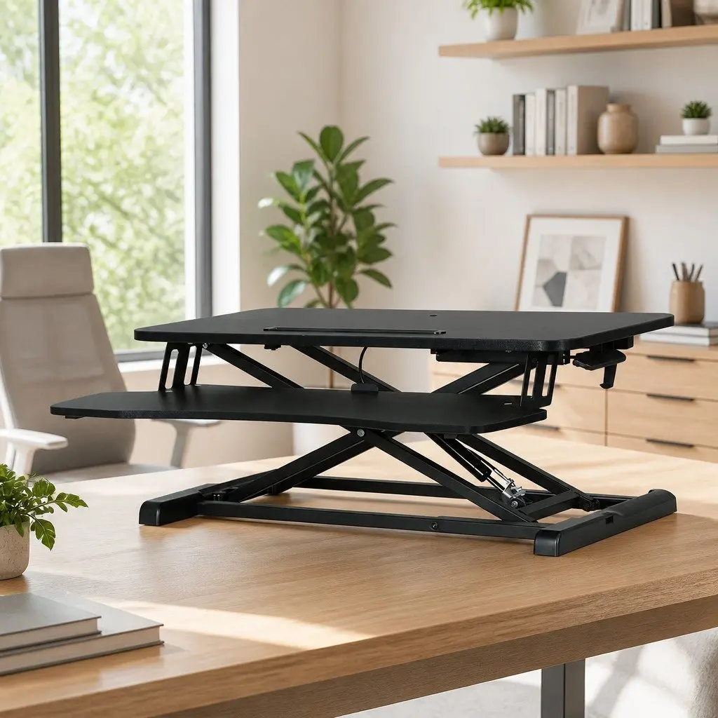 Height Adjustable Standing Desk Riser 80cm Black Ergonomic Workstation with Removable Keyboard Tray