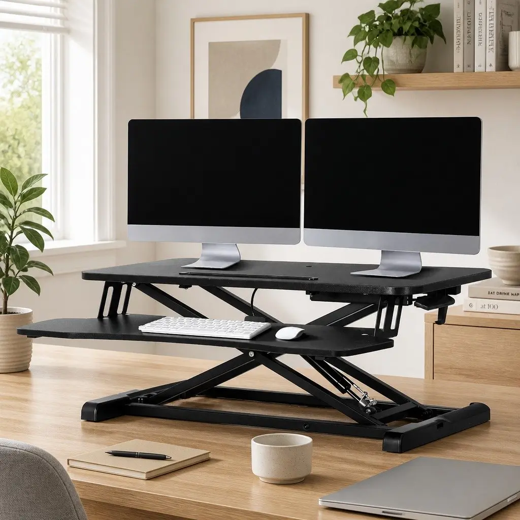 Height Adjustable Standing Desk Riser 80cm Black Ergonomic Workstation with Removable Keyboard Tray