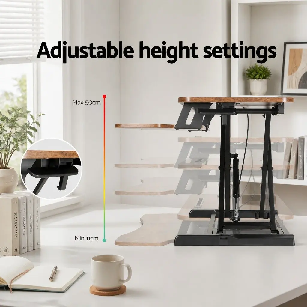 Standing Desk Riser Height Adjustable 2-Tier Keyboard Tray Sit Stand Brown 80CM