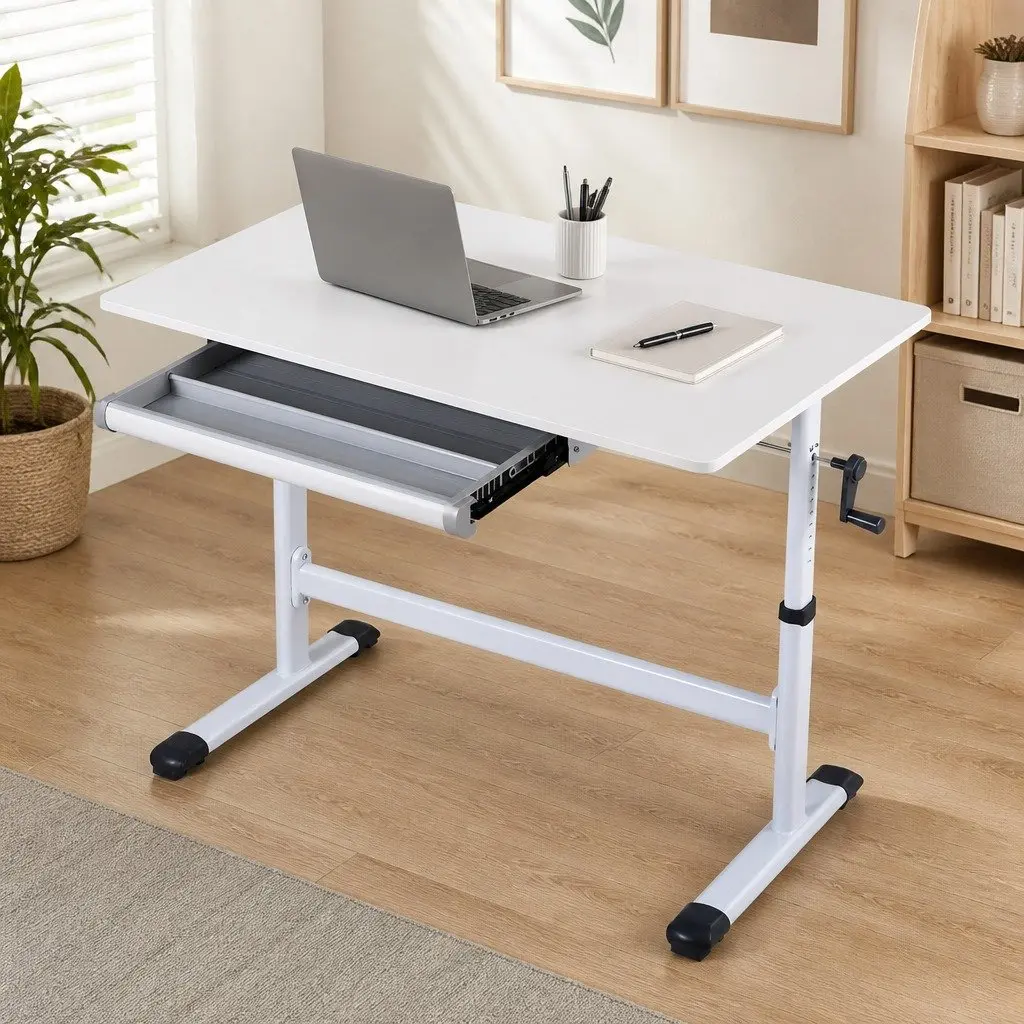 Standing Desk Height Adjustable Workstation 100CM White Computer Study Table