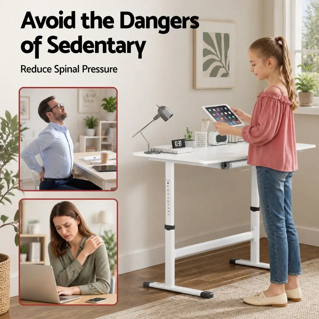 Standing Desk Height Adjustable Workstation 100CM White Computer Study Table