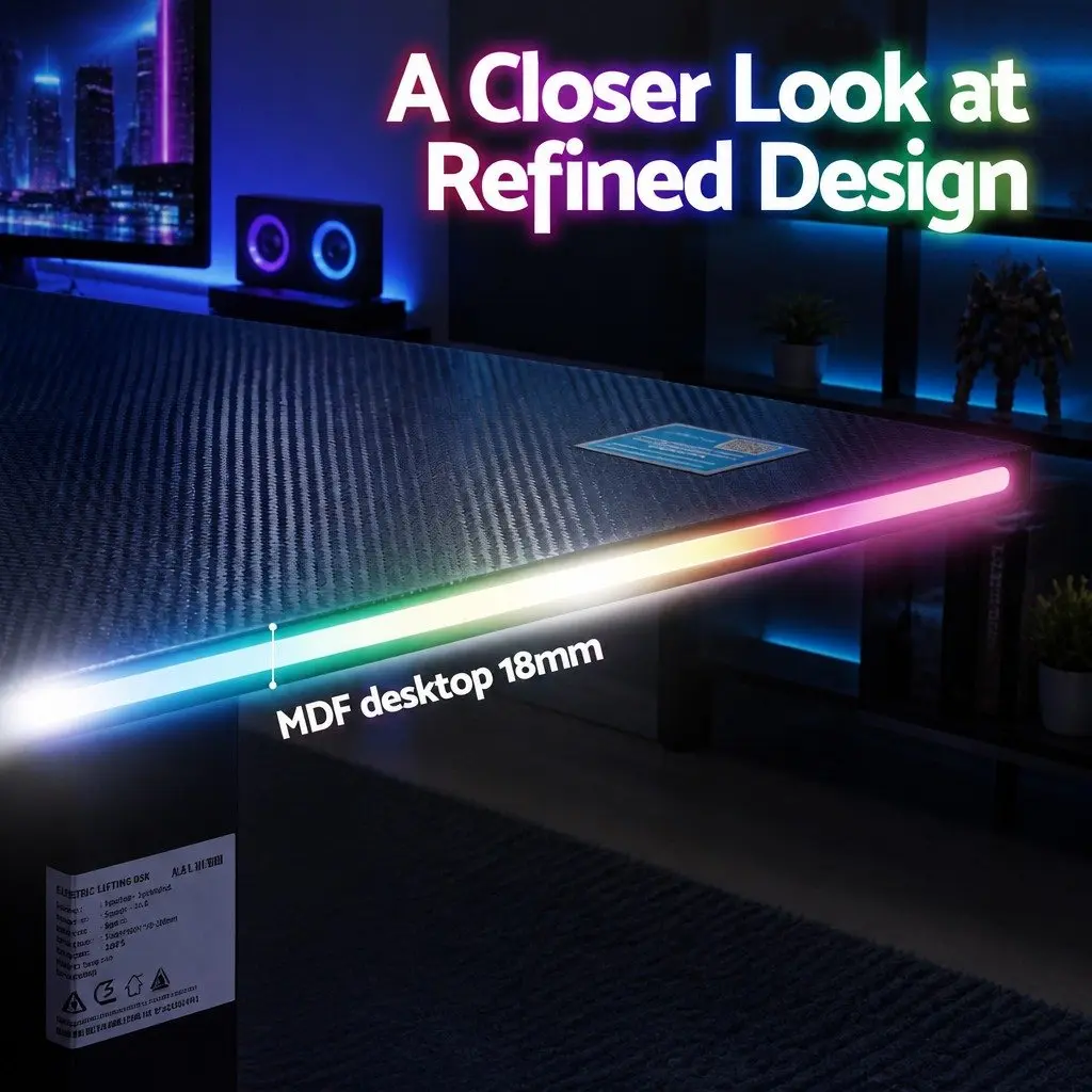 Electric Standing Desk 140cm Height Adjustable with Digital Memory Control and RGB LED Lighting