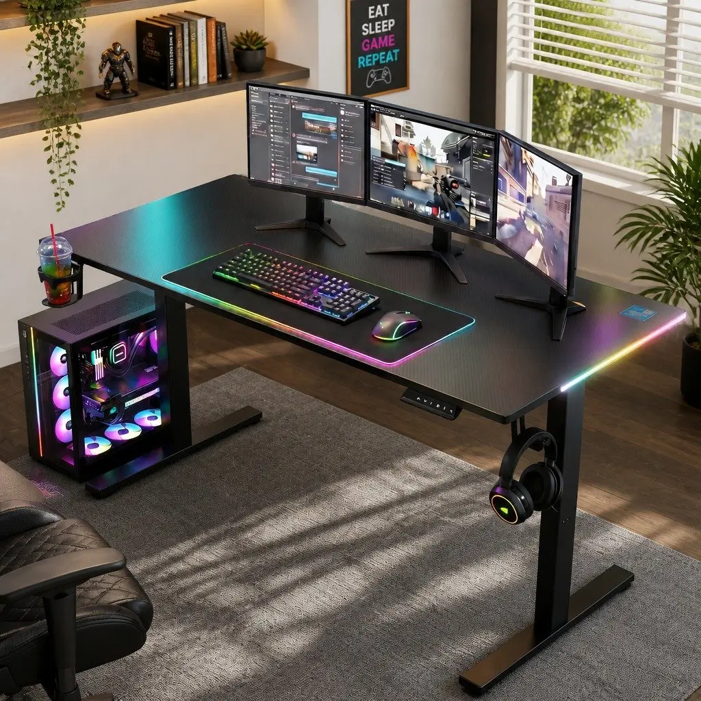 Electric Standing Desk 140cm Height Adjustable with Digital Memory Control and RGB LED Lighting