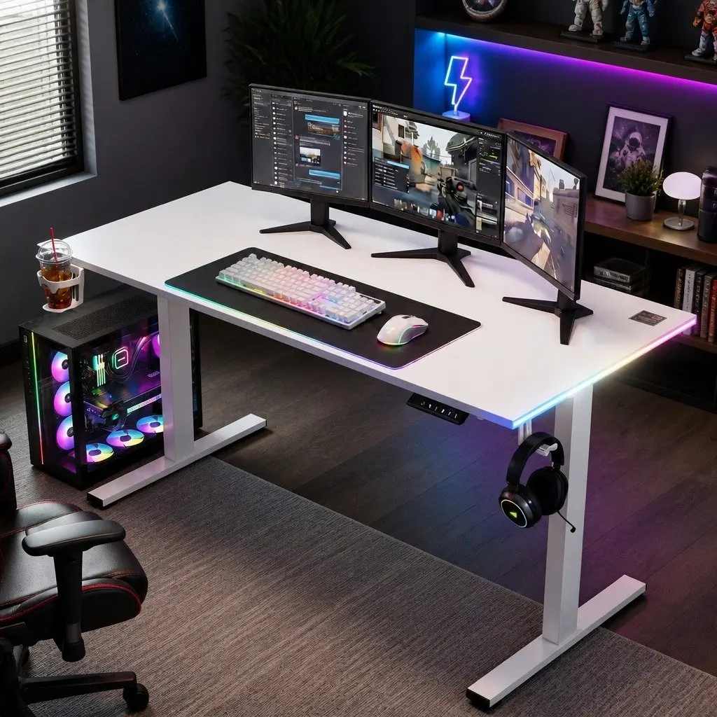 Electric Standing Desk 140cm Height Adjustable Digital Memory Control RGB LED Lighting