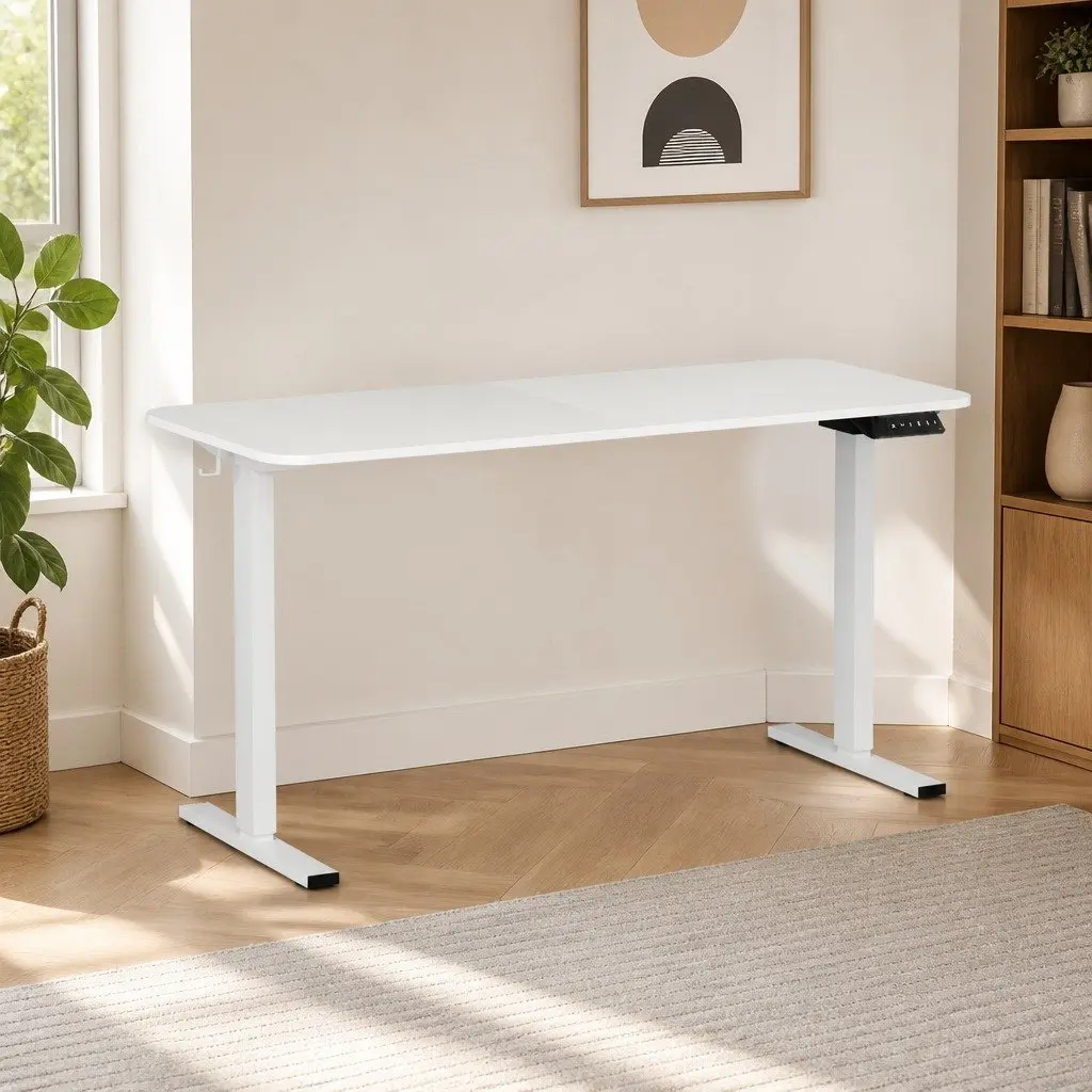 Electric Standing Desk 140cm Motorised Adjustable Height Whisper-Quiet Home Office White