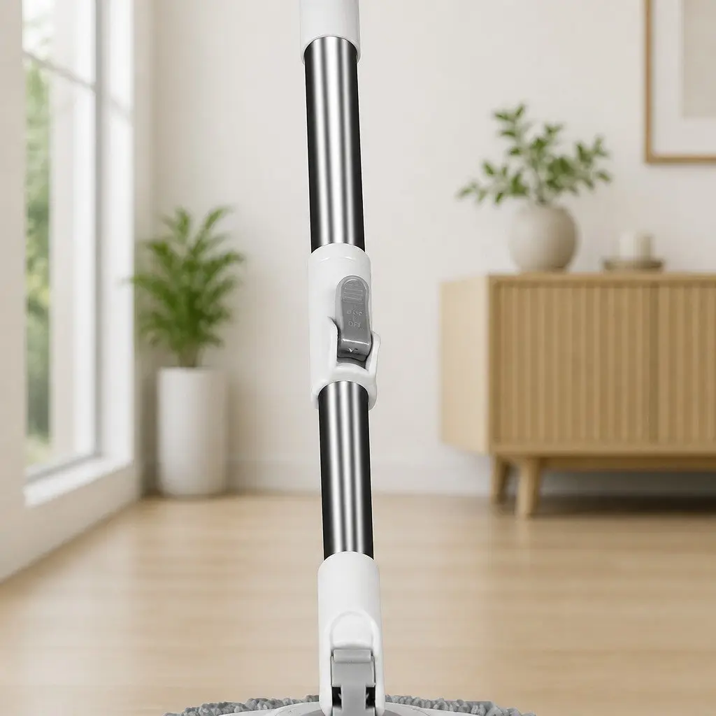 Mop and Bucket Set Adjustable 104 to 124 cm Microfibre Mop Head for Wet and Dry Cleaning on Hard Floors