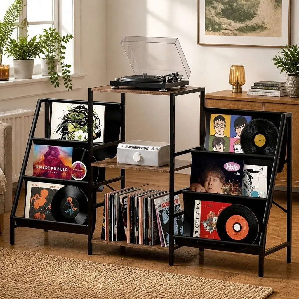 Record Player Stand Vinyl Storage Turntable Shelf Up to 280 Albums Display