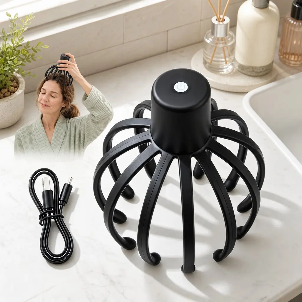 Head Massager Cordless Hands-Free Scalp Electric Vibration 360 Degree Portable
