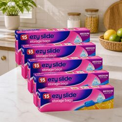 Organise Your Kitchen with Medium Sliding Closure Bags - 15 Pack x5