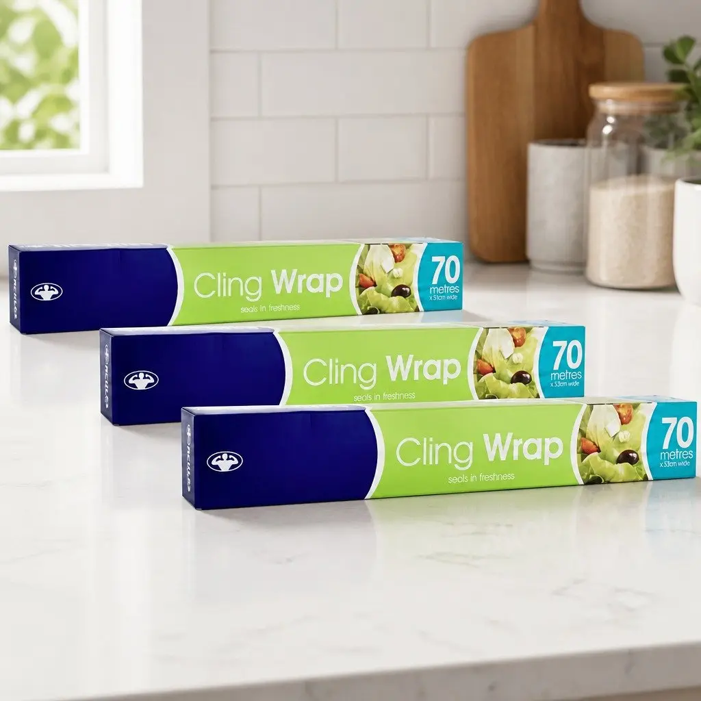 Cling Wrap 70m Food Storage Transparent Film Roll 3 Pack