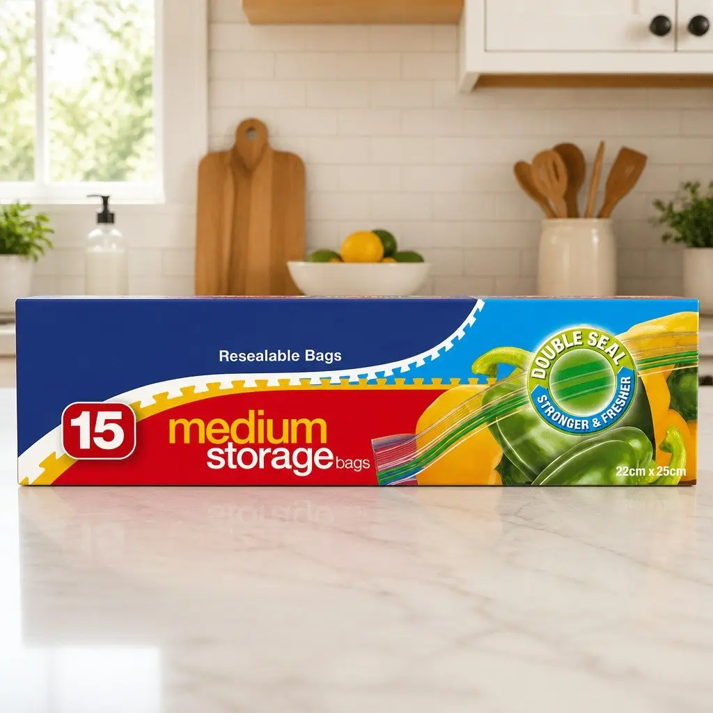 Medium Storage Bags 15pk x3 Resealable Food Bags Pantry Kitchen Organiser