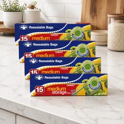 Organize Your Space with Medium Storage Bags - 15 Pack x5 Clear Resealable