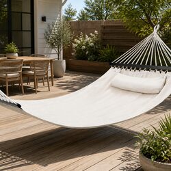 2 Person Hammock Bed Outdoor Camping Portable Hanging Chair with Pillow Cream